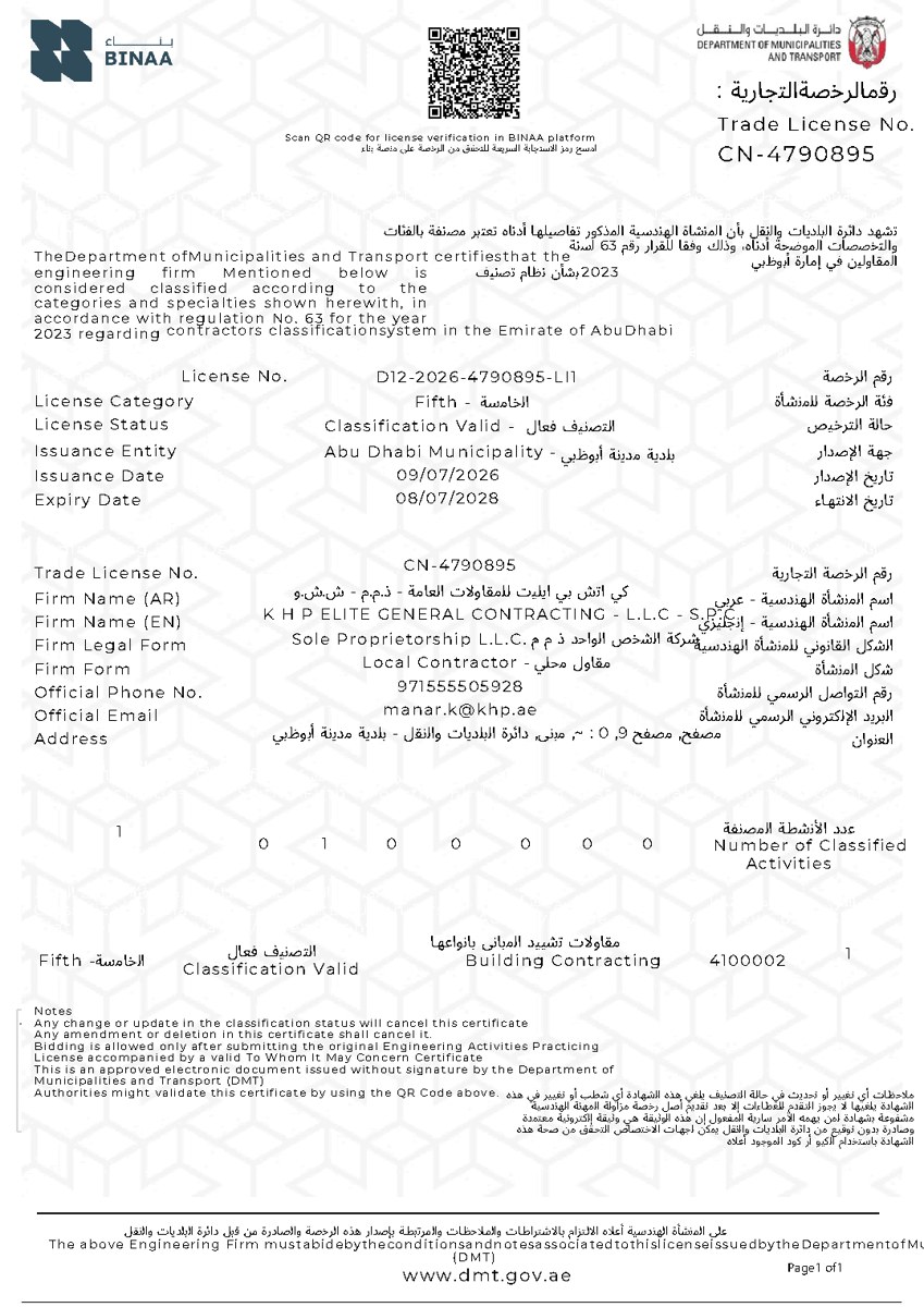 Abu Dhabi Municipality certificate